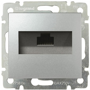 Розетка компьютерная RJ45 Cat.5e (UTP) одинарная цвет алюминий