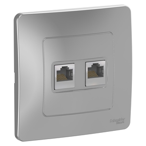 Розетка с рамкой компьютерная RJ45 Cat.5e (UTP) двойная цвет алюминий